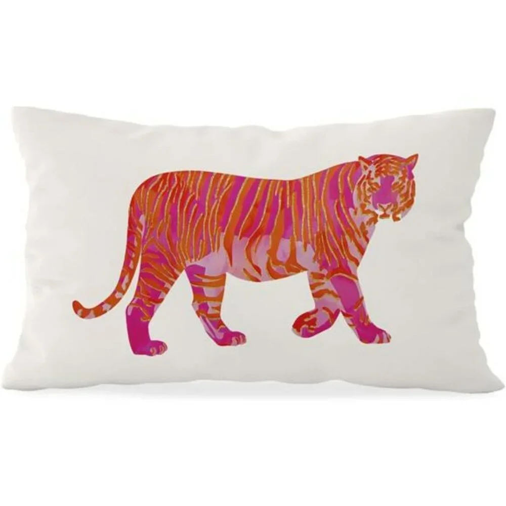 Red Flannel Tiger Throw Pillow Cover 12x20 for Dorm Couch Bed Room Decor